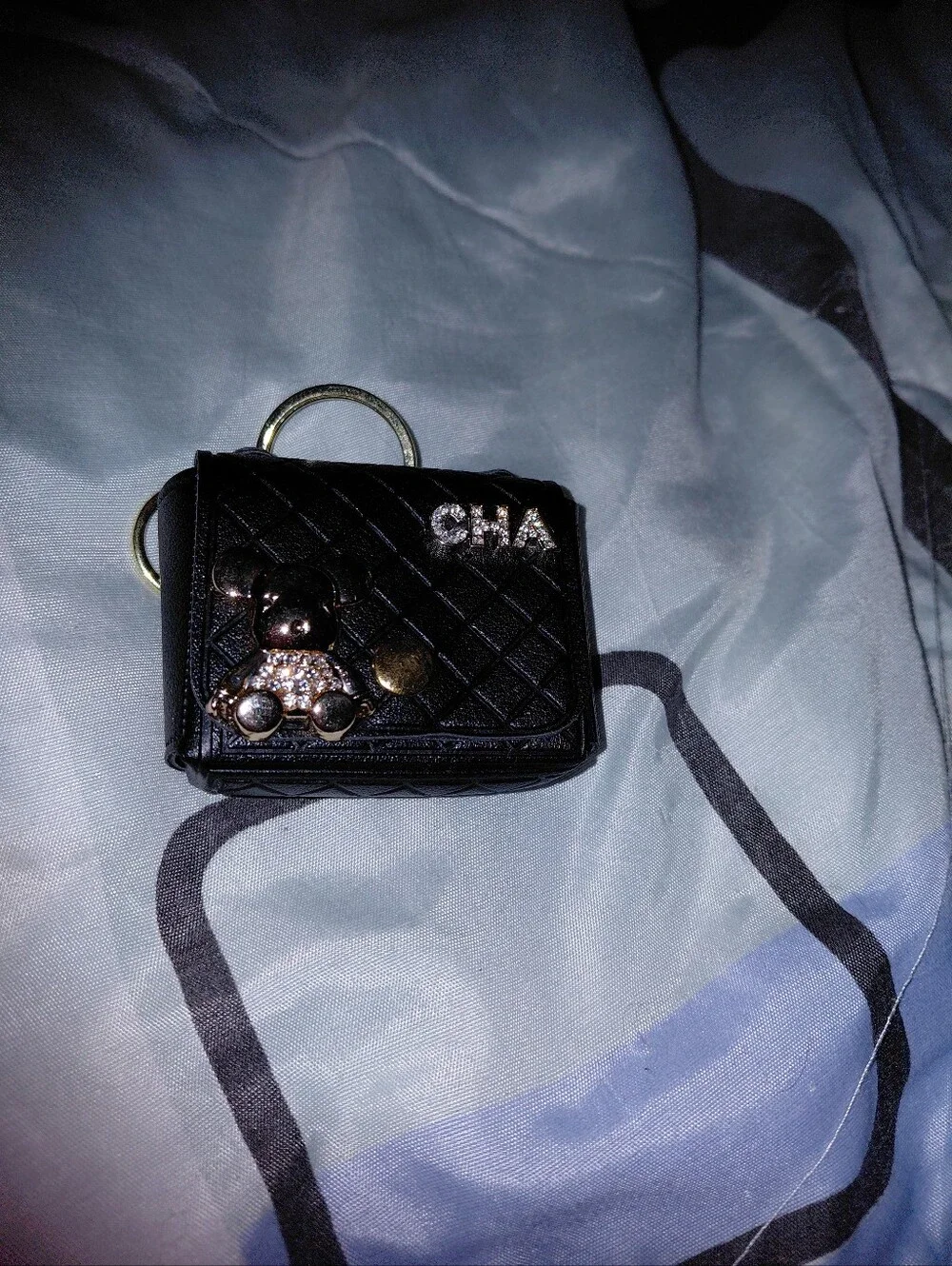 Black Purse Mini  Keychain with Teddy Charm